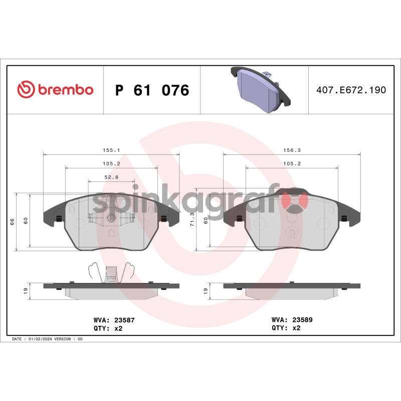 Klocki hamulcowe (przód) BREMBO P 61 076 | CITROËN,PEUGEOT (1609987980,1611457880,1617274580,425260,425323) Klocki hamulcowe (przód) BREMBO P 61 076 | CITROËN,PEUGEOT (1609987980,1611457880,1617274580,425260,425323)