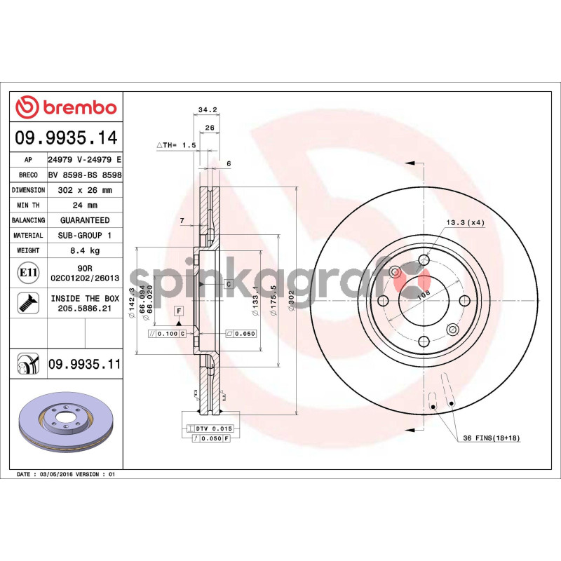 Tarcza hamulcowa ( przód ) BREMBO 09.9935.11 | CITROËN,PEUGEOT (1606308280,1618859580,4246C0,4246P5,424933) Tarcza hamulcowa ( przód ) BREMBO 09.9935.11 | CITROËN,PEUGEOT (1606308280,1618859580,4246C0,4246P5,424933)