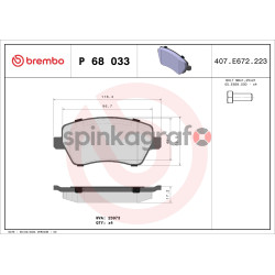 Klocki hamulcowe (przód) BREMBO P 68 033 | DACIA,LADA,MERCEDES-BENZ,NISSAN,RENAULT (4106000Q0K,410601817R,410604076R,410604775R,