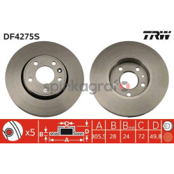 Tarcza hamulcowa ( przód ) TRW DF4275S | RENAULT TRAFIC II 1.9D-2.5D 03.01-, Opel Vivaro A, Nissan Primastar  305X24         