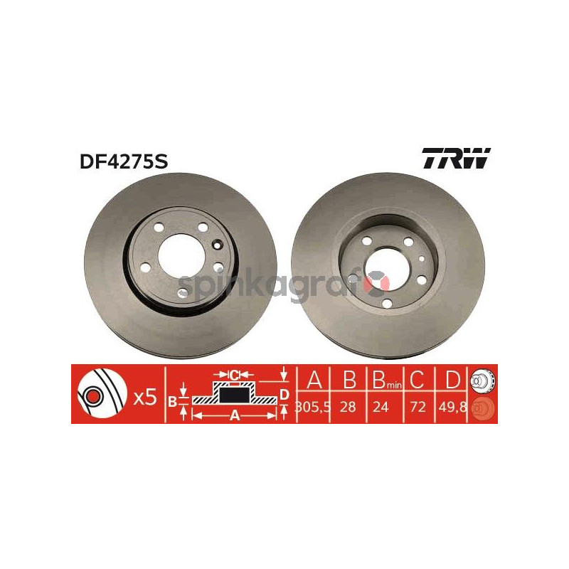 Tarcza hamulcowa ( przód ) TRW DF4275S | RENAULT TRAFIC II 1.9D-2.5D 03.01-, Opel Vivaro A, Nissan Primastar 305X24 Tarcza hamulcowa ( przód ) TRW DF4275S | RENAULT TRAFIC II 1.9D-2.5D 03.01-, Opel Vivaro A, Nissan Primastar 305X24