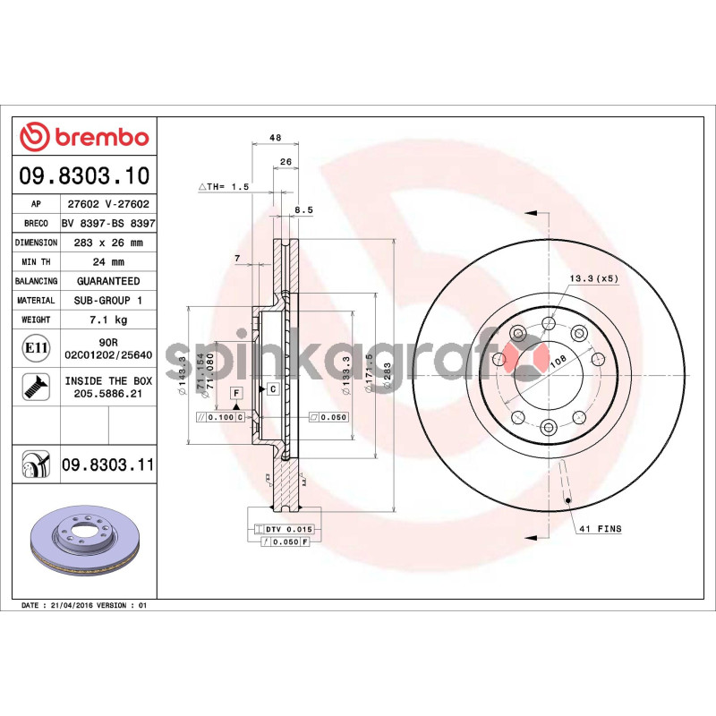 Tarcza hamulcowa ( przód ) BREMBO 09.8303.11 | PEUGEOT (4246P7,4246V4,4249L3) Tarcza hamulcowa ( przód ) BREMBO 09.8303.11 | PEUGEOT (4246P7,4246V4,4249L3)
