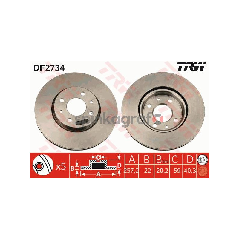 Tarcza hamulcowa ( przód ) TRW DF2734 Tarcza hamulcowa ( przód ) TRW DF2734
