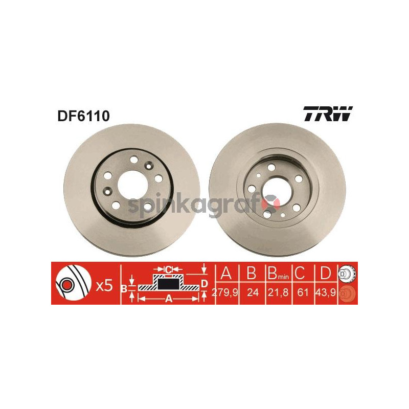 Tarcza hamulcowa ( przód ) TRW DF6110 | RENAULT KANGOO 08-