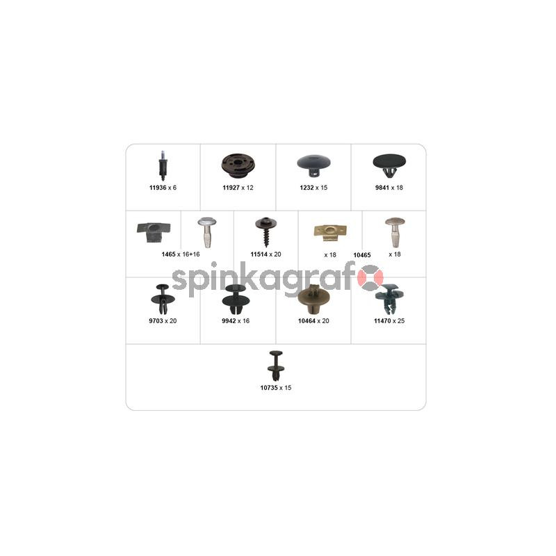 Zestaw spinek RESTAGRAF 27 | mocowanie /spinki/ do aut Peugeot-Citroen 14 ref. - 235 szt. do aut PEUGEOT-CITROEN kasetka szt. 1 