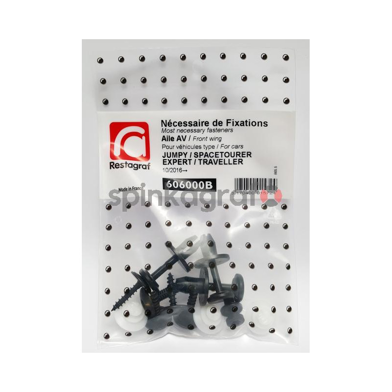 Zestaw spinek nadkola RESTAGRAF 606000B | Zestaw mocowania /spinki/ przedniego błotnika /podstawowy/ CITROËN JUMPY IV (16314928 Zestaw spinek nadkola RESTAGRAF 606000B | Zestaw mocowania /spinki/ przedniego błotnika /podstawowy/ CITROËN JUMPY IV (16314928