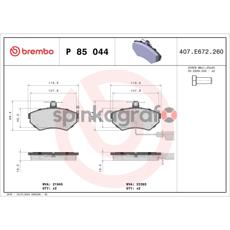 Klocki hamulcowe (przód) BREMBO P 85 044 | AUDI,SEAT,VW (573006S,8E0615115B,8E0698151B,8E0698151M,JZW698151G) Klocki hamulcowe (przód) BREMBO P 85 044 | AUDI,SEAT,VW (573006S,8E0615115B,8E0698151B,8E0698151M,JZW698151G)