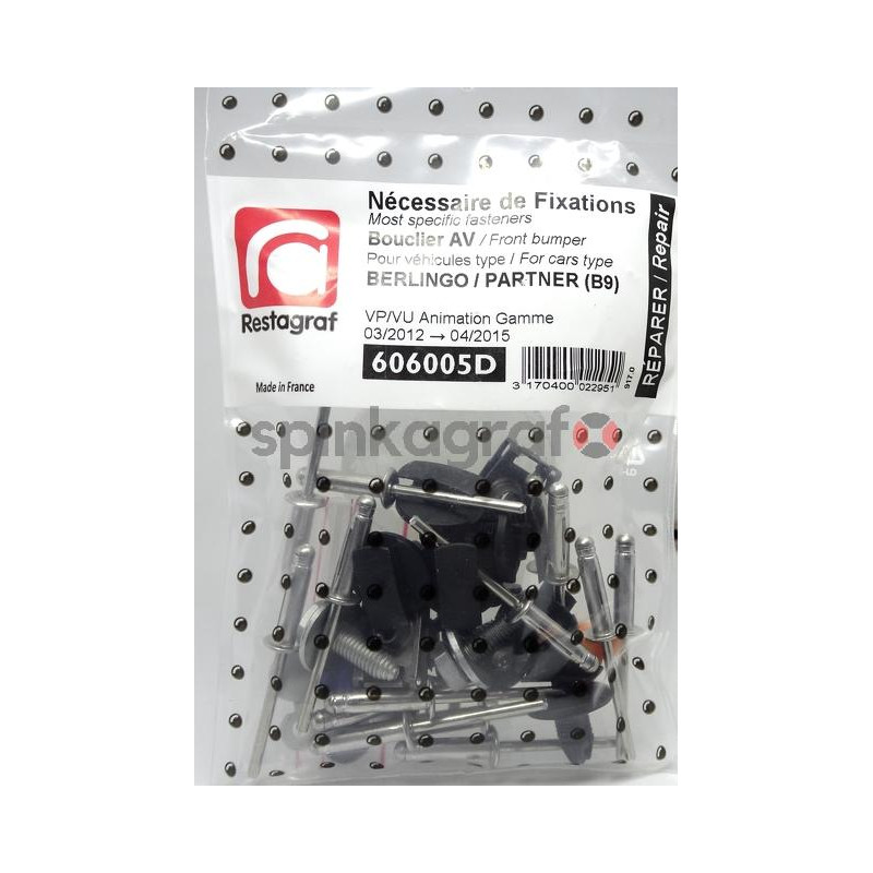 Zestaw spinek zderzaka przedniego podstawowy RESTAGRAF 606005D | CITROËN,PEUGEOT Zestaw spinek zderzaka przedniego podstawowy RESTAGRAF 606005D | CITROËN,PEUGEOT