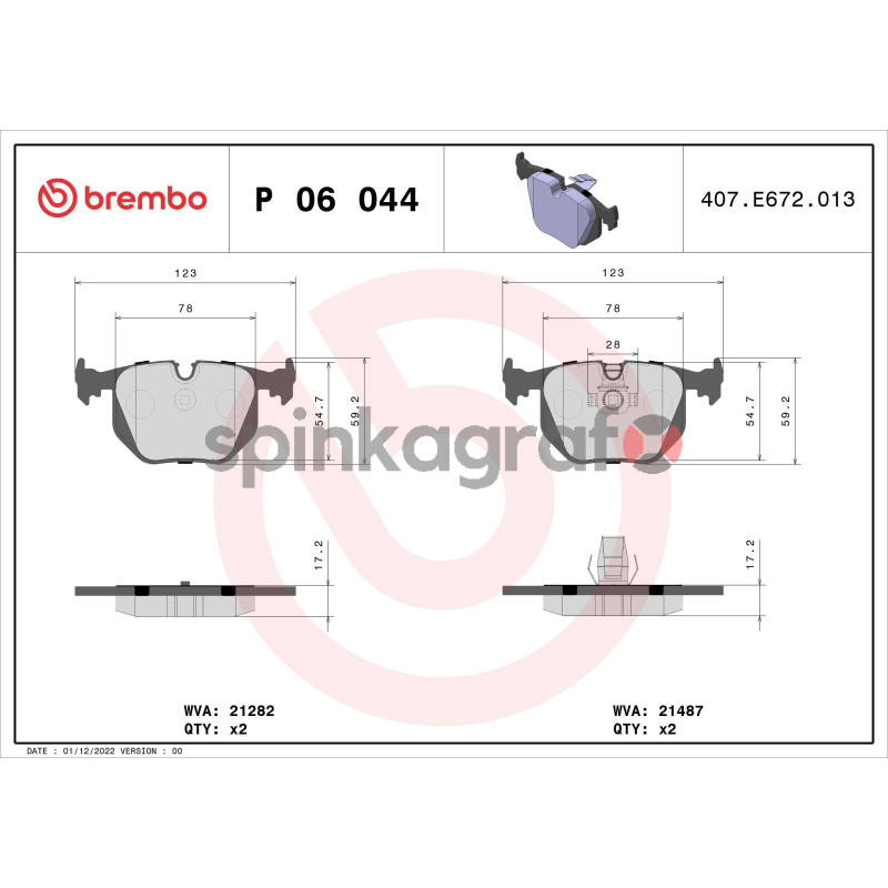 Klocki hamulcowe (przód) BREMBO P 06 044 | BMW,LAND ROVER (34213403241,34216750160,34216761240,34216790071,SFP000120) Klocki hamulcowe (przód) BREMBO P 06 044 | BMW,LAND ROVER (34213403241,34216750160,34216761240,34216790071,SFP000120)