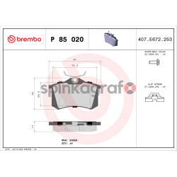 Klocki hamulcowe (przód) BREMBO P 85 020