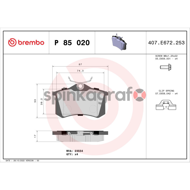 Klocki hamulcowe (przód) BREMBO P 85 020