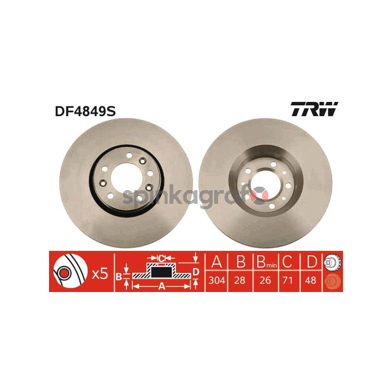 Tarcza hamulcowa ( przód ) TRW DF4849S | Citroen C5 08- Jumpy 07- Peugeot Expert 07- Tarcza hamulcowa ( przód ) TRW DF4849S | Citroen C5 08- Jumpy 07- Peugeot Expert 07-