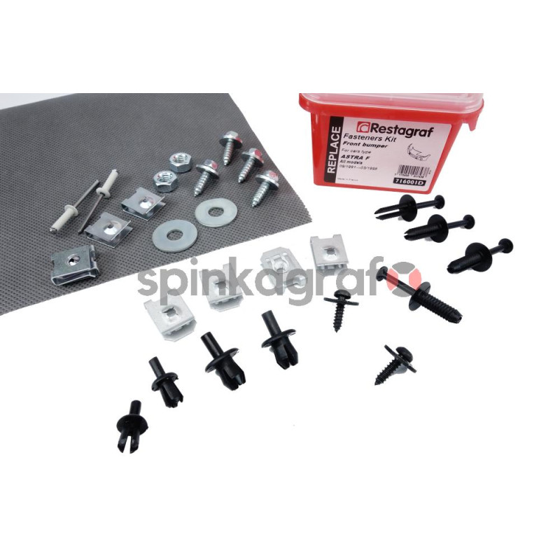 Zestaw spinek zderzaka przedniego pełny RESTAGRAF 716001D | Zestaw mocowania /spinki/ zderzaka przód /pełny/ OPEL ASTRA-F   3-5 