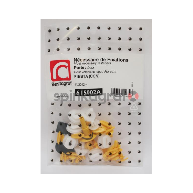 Zestaw spinek drzwi podstawowy RESTAGRAF 615002A | Zestaw mocowania /spinki/drzwi przednich-tylnych /podstawowy/  FORD FIESTA (C