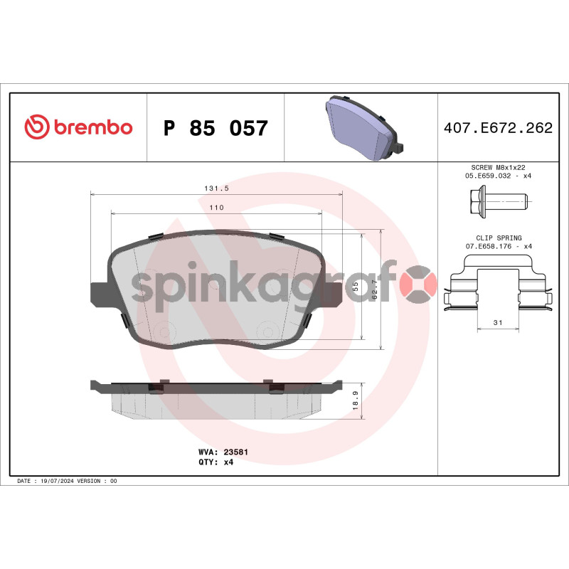 Klocki hamulcowe (przód) BREMBO P 85 057 | SEAT,SKODA,VW (6Q0698151A)