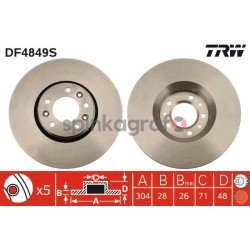 Tarcza hamulcowa ( przód ) TRW DF4849S | Citroen C5 08- Jumpy 07- Peugeot Expert 07-