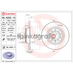 Tarcza hamulcowa ( przód ) BREMBO 08.A202.11 | AUDI,SEAT,SKODA,VW (1K0615601AD,1K0615601M,3CD615601,5Q0615601G,5Q0615601Q)