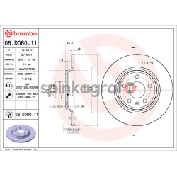 Tarcza hamulcowa ( przód ) BREMBO 08.D060.11 | AUDI (80A615601,80A615601B,8W0615601C,8W0615601H,8WD615601)
