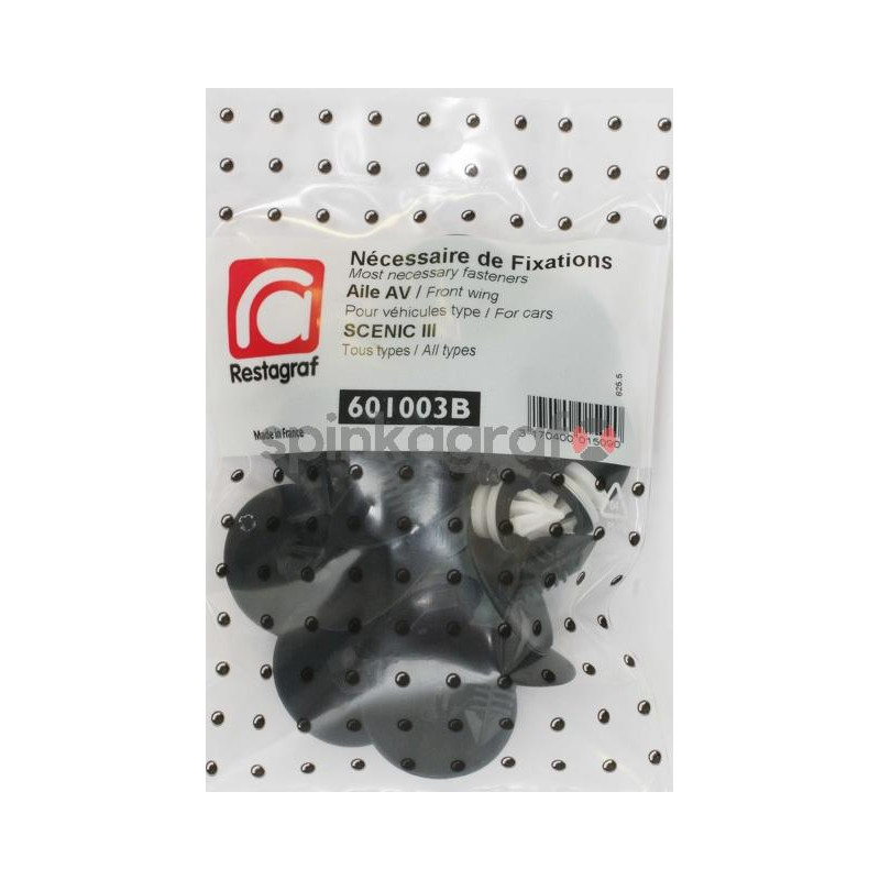 Zestaw spinek nadkola RESTAGRAF 601003B | Zestaw mocowania /spinki/ przedniego błotnika /podstawowy/  RENAULT SCENIC III (600389