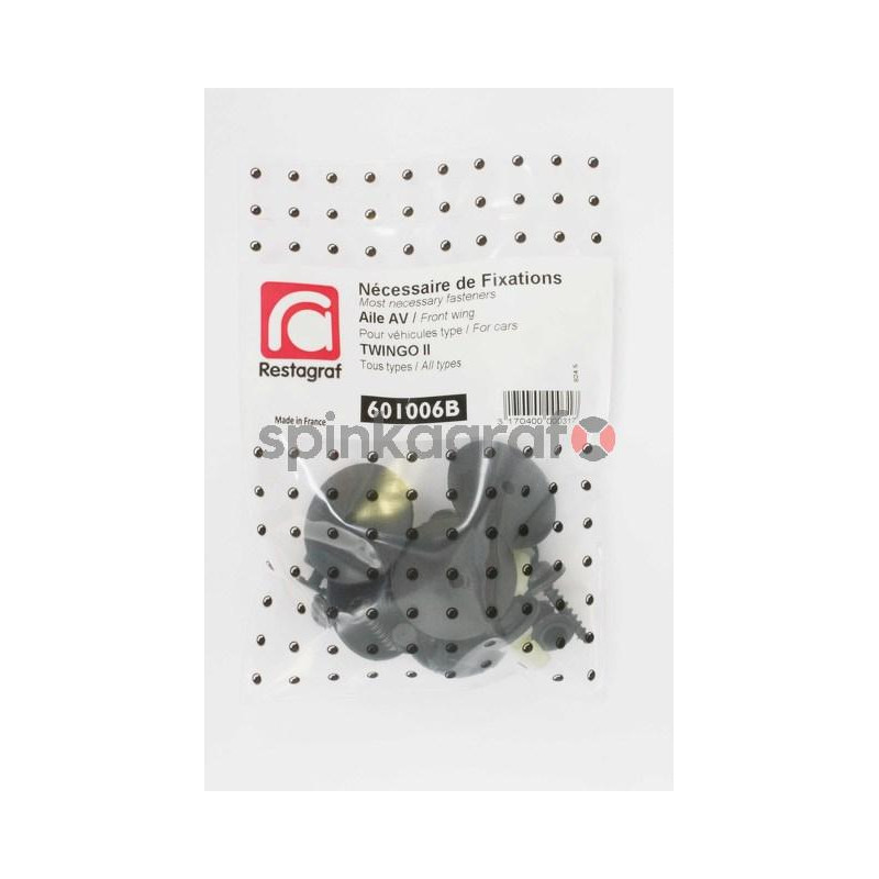 Zestaw spinek nadkola RESTAGRAF 601006B | Zestaw mocowania /spinki/ przedniego błotnika /podstawowy/  RENAULT TWINGO II Ph1/2 (6
