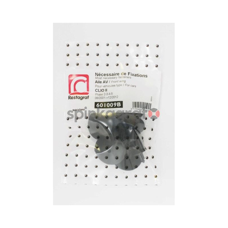 Zestaw spinek nadkola RESTAGRAF 601009B | Zestaw mocowania /spinki/ przedniego błotnika /podstawowy/ RENAULT CLIO II 3-5 DRZWI Zestaw spinek nadkola RESTAGRAF 601009B | Zestaw mocowania /spinki/ przedniego błotnika /podstawowy/ RENAULT CLIO II 3-5 DRZWI