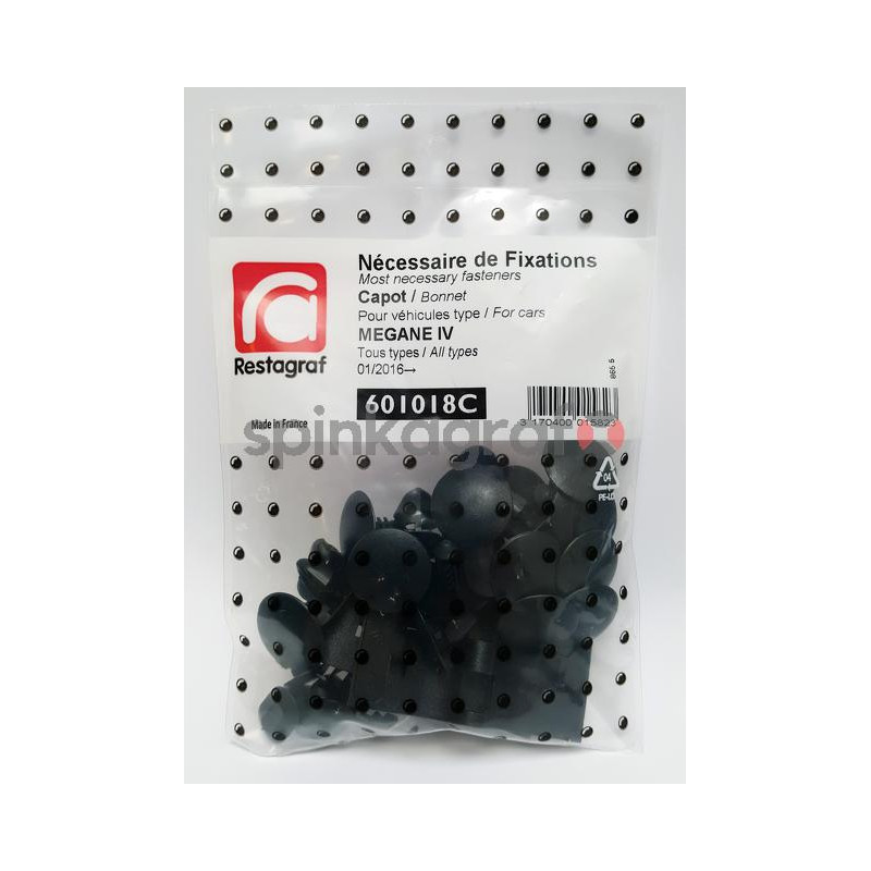 Zestaw spinek osłony silnika RESTAGRAF 601018C | Zestaw mocowania /spinki/ maski silnika /podstawowy/  RENAULT MEGANE IV (651009