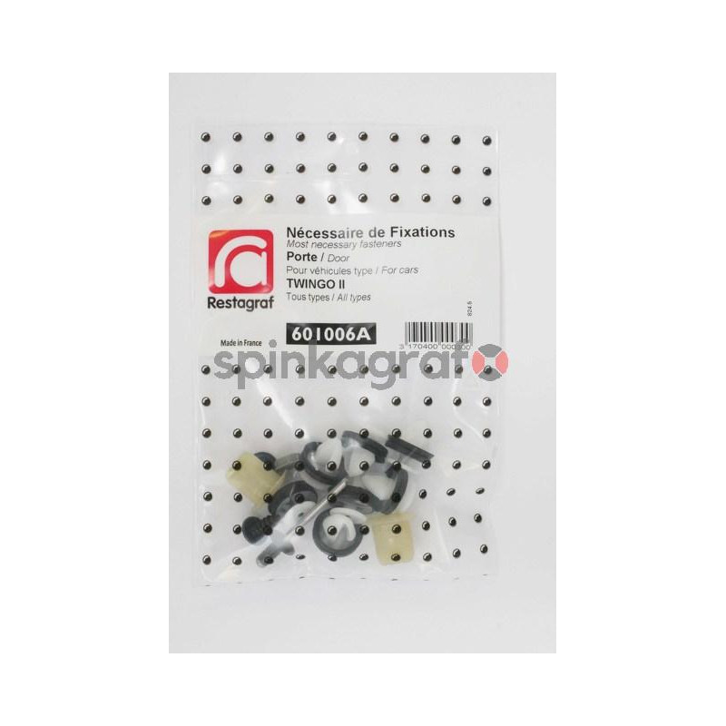 Zestaw spinek drzwi podstawowy RESTAGRAF 601006A | Zestaw mocowania /spinki/ drzwi przednich /podstawowy/  RENAULT TWINGO II Ph1