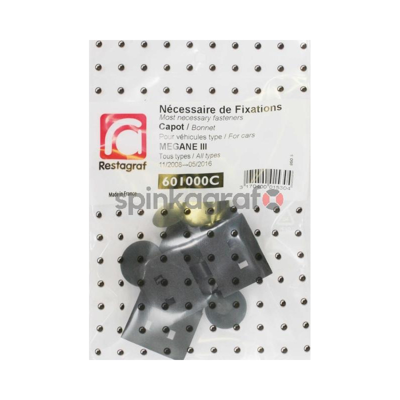 Zestaw spinek osłony silnika RESTAGRAF 601000C | Zestaw mocowania /spinki/ maski silnika /podstawowy/  RENAULT MEGANE III Ph1/2 