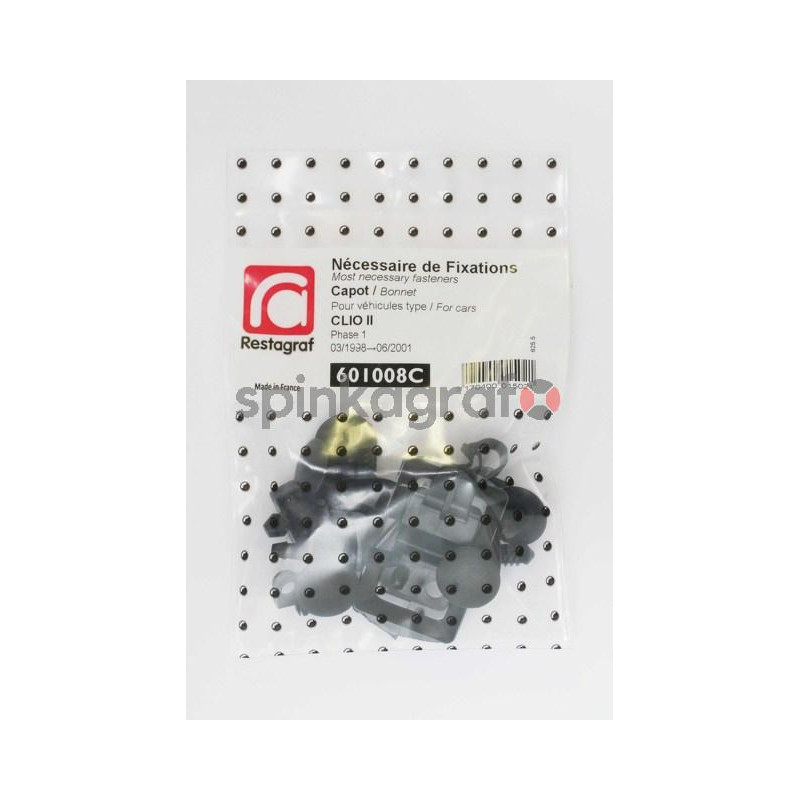 Zestaw spinek osłony silnika RESTAGRAF 601008C | Zestaw mocowania /spinki/ maski silnika /podstawowy/  RENAULT CLIO II 3-5 DRZWI