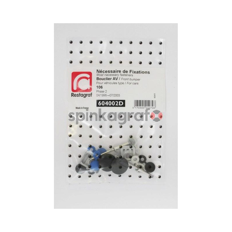 Zestaw spinek zderzaka przedniego podstawowy RESTAGRAF 604002D | Zestaw mocowania /spinki/ zderzaka przód /podstawowy/  PEUGEOT 