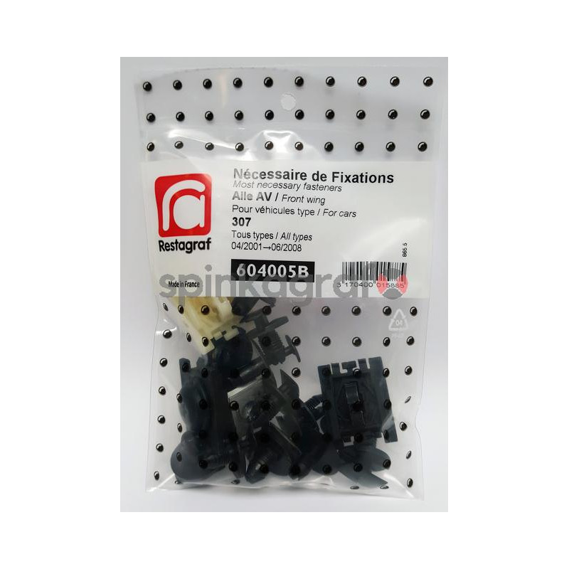 Zestaw spinek nadkola RESTAGRAF 604005B | Zestaw mocowania /spinki/ przedniego błotnika /podstawowy/ PEUGEOT 307 3-5 DRZWI (69 Zestaw spinek nadkola RESTAGRAF 604005B | Zestaw mocowania /spinki/ przedniego błotnika /podstawowy/ PEUGEOT 307 3-5 DRZWI (69