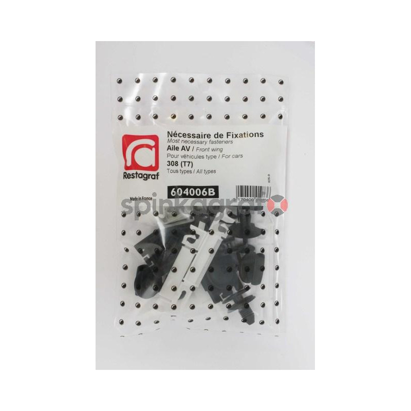 Zestaw spinek nadkola RESTAGRAF 604006B | Zestaw mocowania /spinki/ przedniego błotnika /podstawowy/  PEUGEOT 308 3-5 DRZWI (699