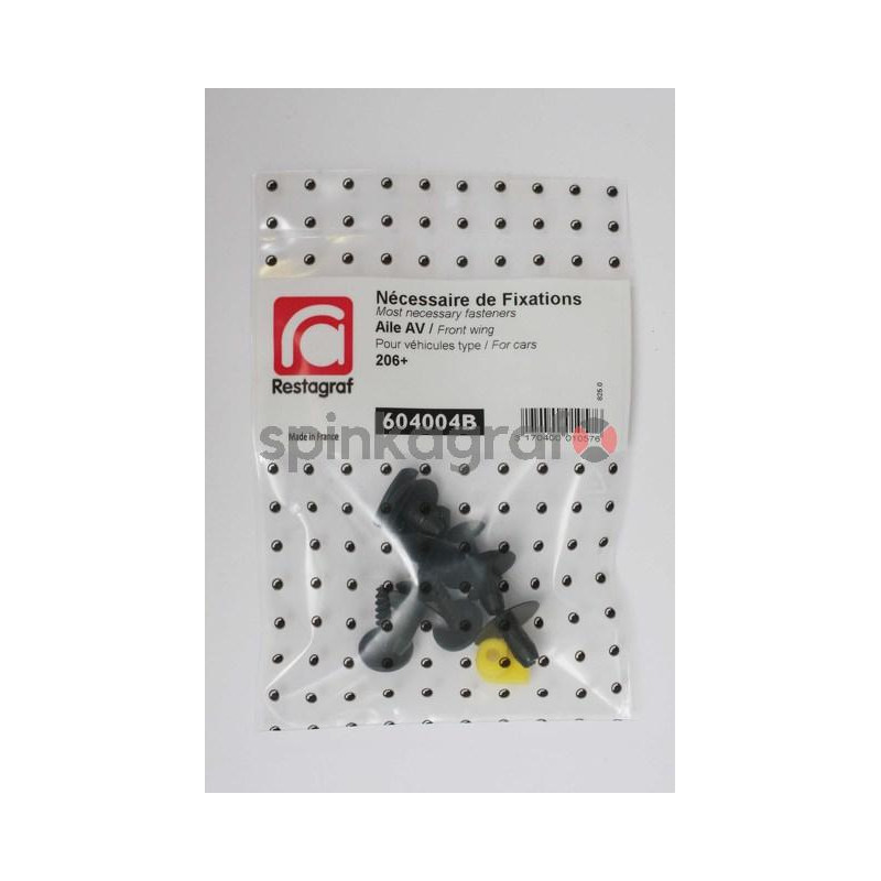Zestaw spinek nadkola RESTAGRAF 604004B | Zestaw mocowania /spinki/ przedniego błotnika /podstawowy/  PEUGEOT 206+ 3-5 DRZWI (69