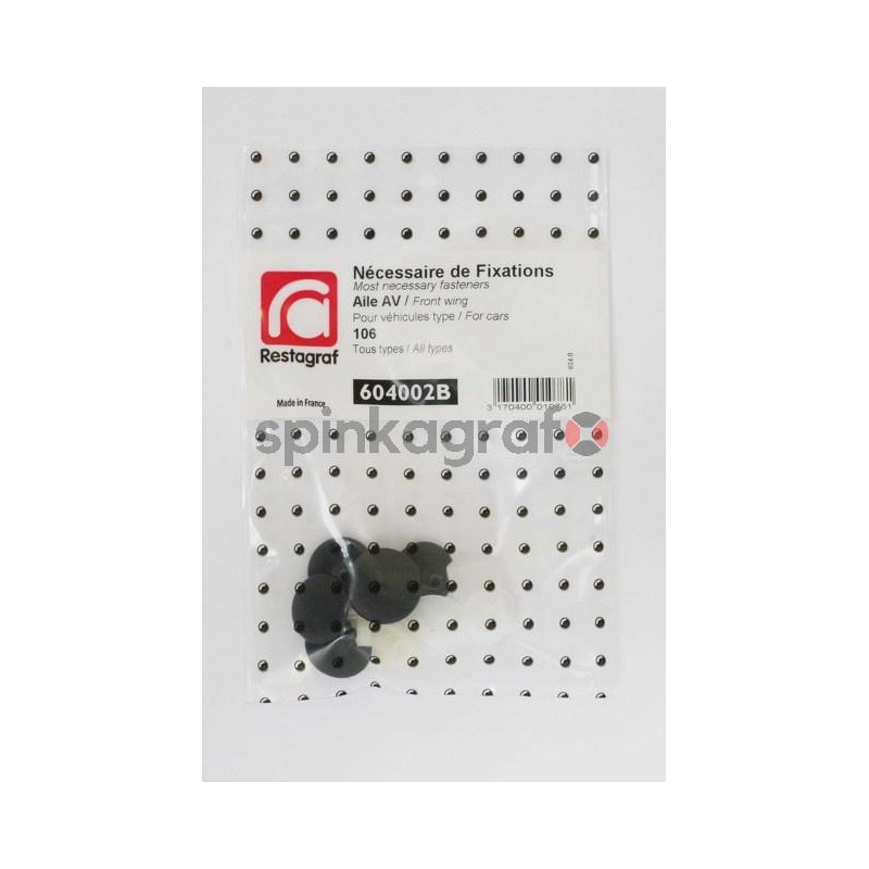 Zestaw spinek nadkola RESTAGRAF 604002B | Zestaw mocowania /spinki/ przedniego błotnika /podstawowy/ PEUGEOT 106 3-5 DRZWI (699 Zestaw spinek nadkola RESTAGRAF 604002B | Zestaw mocowania /spinki/ przedniego błotnika /podstawowy/ PEUGEOT 106 3-5 DRZWI (699