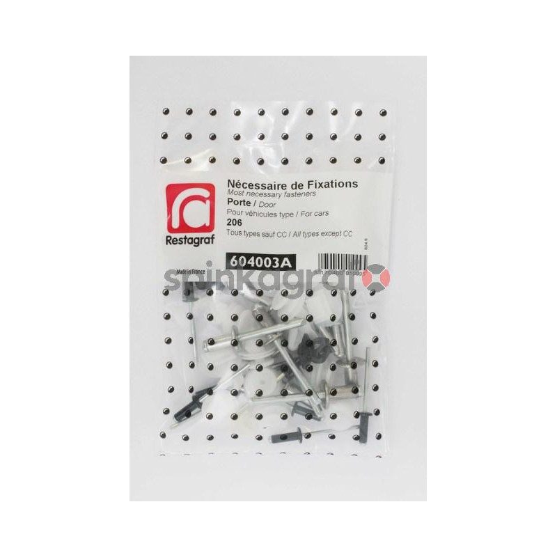 Zestaw spinek drzwi podstawowy RESTAGRAF 604003A | Zestaw mocowania /spinki/ drzwi przednich-tylnych /podstawowy/ PEUGEOT 206 3 Zestaw spinek drzwi podstawowy RESTAGRAF 604003A | Zestaw mocowania /spinki/ drzwi przednich-tylnych /podstawowy/ PEUGEOT 206 3