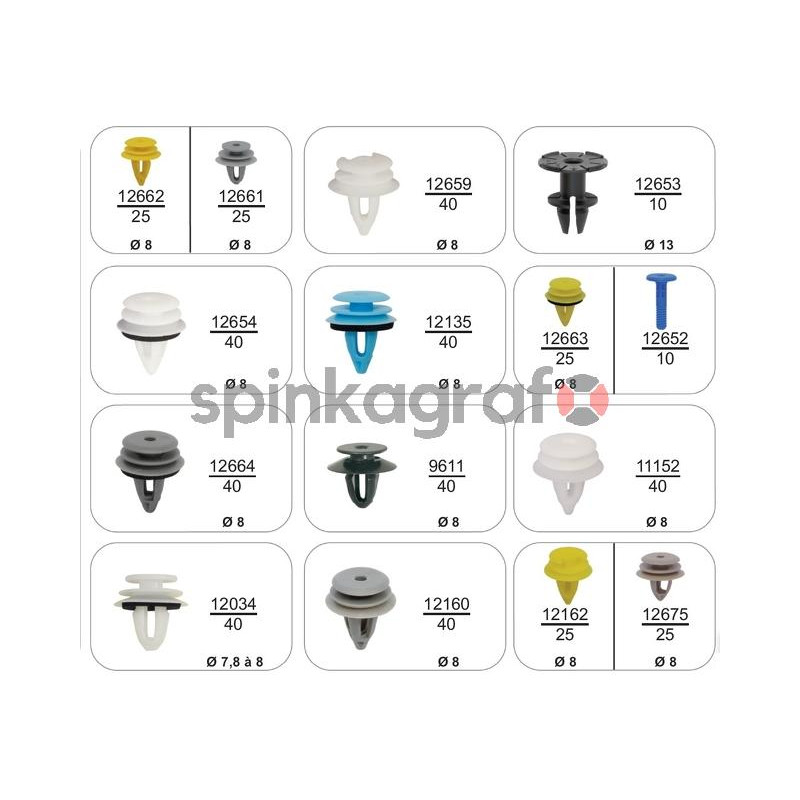 Zestaw spinek RESTAGRAF 70440 | Zestaw mocowań 25 ref. - 296 szt. do aut BMW-MINI