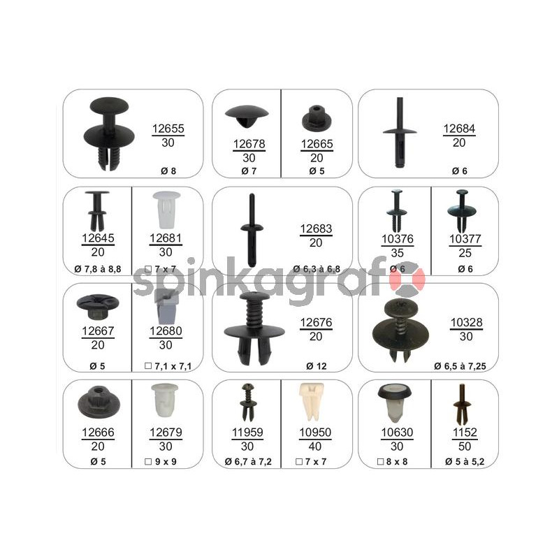 Zestaw spinek RESTAGRAF 70441 | Zestaw mocowań 26 ref. - 296 szt. do aut BMW-MINI