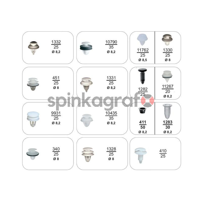 Zestaw spinek RESTAGRAF 70421 | Zestaw mocowań  15 ref. - 420 szt. do aut PEUGEOT-CITROEN 