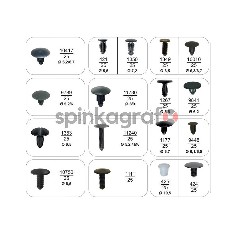 Zestaw spinek RESTAGRAF 70423 | Zestaw mocowań 17 ref. - 425 szt. do aut PEUGEOT-CITROEN 