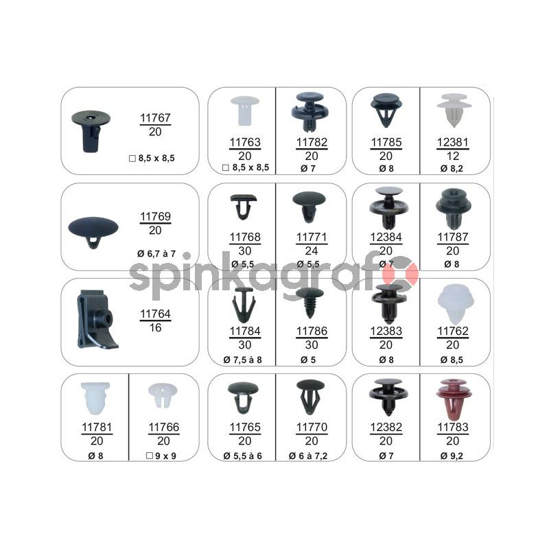 Zestaw spinek RESTAGRAF 70426 | Zestaw mocowań 21 ref. - 442 szt.  TOYOTA - SUZUKI 