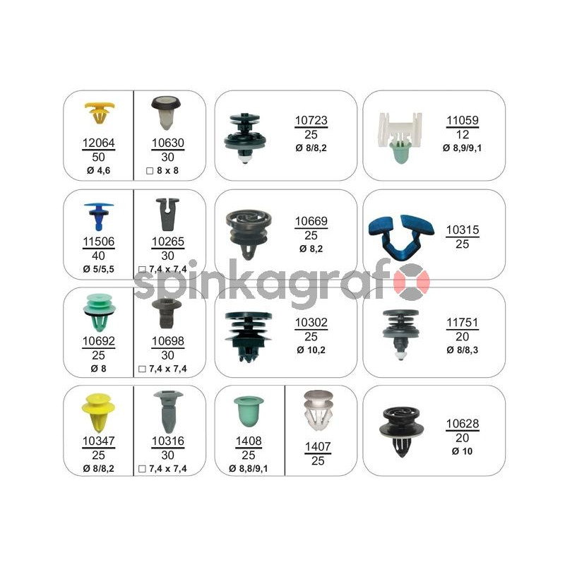 Zestaw spinek RESTAGRAF 70424 | Zestaw mocowań 17 ref. - 462 szt. do aut VW-AUDI-SEAT-SKODA