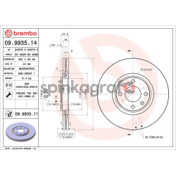 Tarcza hamulcowa ( przód ) BREMBO 09.9935.11 | CITROËN,PEUGEOT (1606308280,1618859580,4246C0,4246P5,424933)