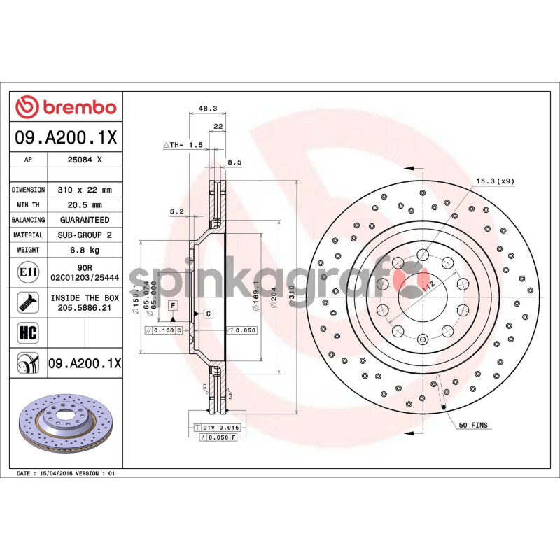 Tarcza hamulcowa ( przód ) BREMBO 09.A200.1X | AUDI,SEAT,SKODA,VW (1K0615601N,3QD615601A,5Q0615601E,5QM615601A) Tarcza hamulcowa ( przód ) BREMBO 09.A200.1X | AUDI,SEAT,SKODA,VW (1K0615601N,3QD615601A,5Q0615601E,5QM615601A)